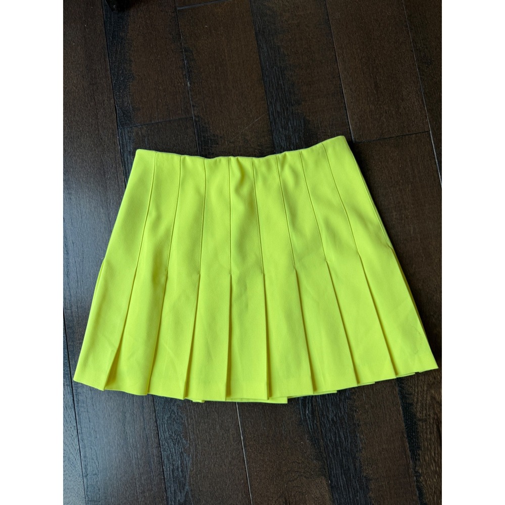 Alice + Olivia Pleated Carter Mini Skirt 2 Neon Yellow Bright Summer Party